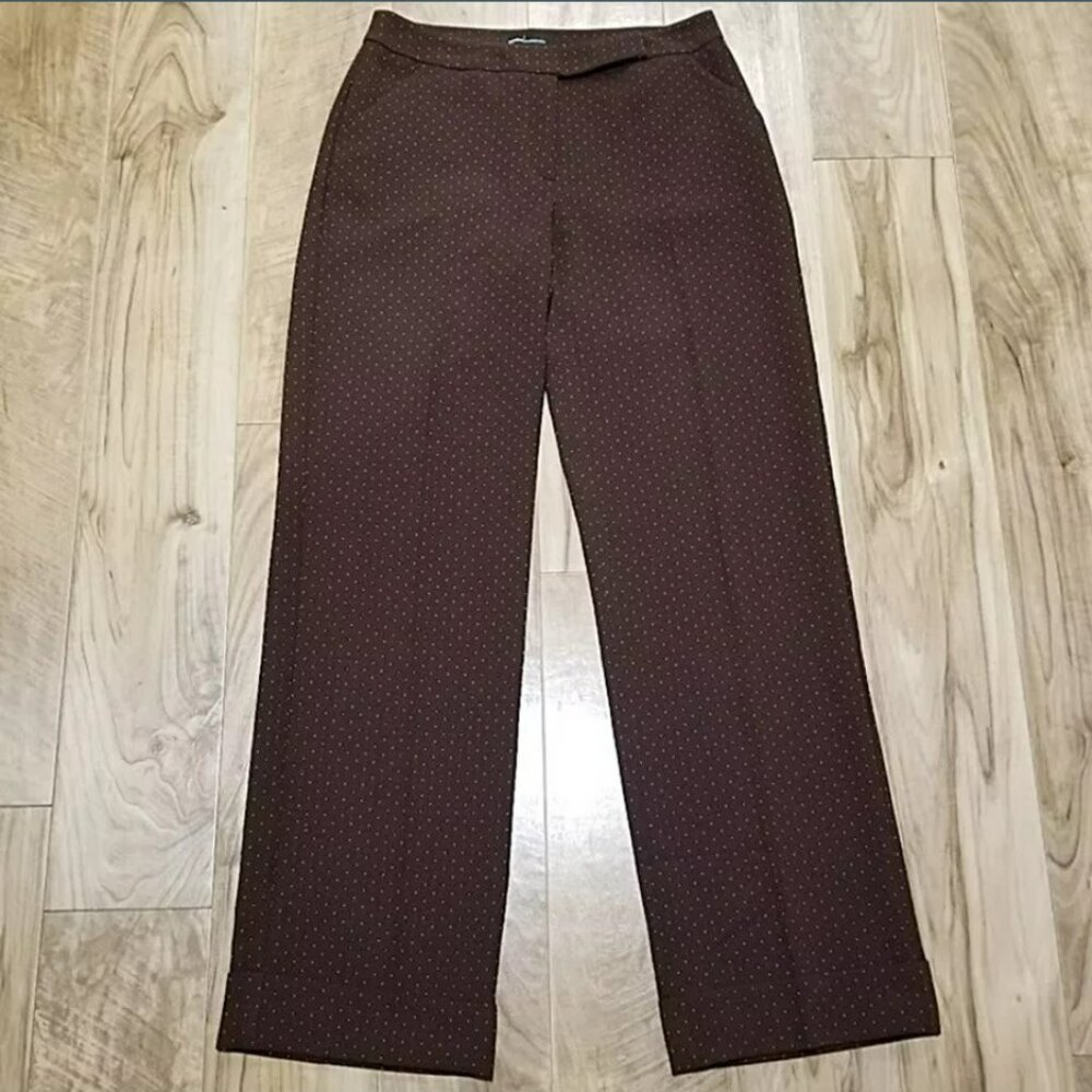 Nos Y2k Vtg Moda International Womens Pants 8 Chocolate Brown Polka Dot Trouser